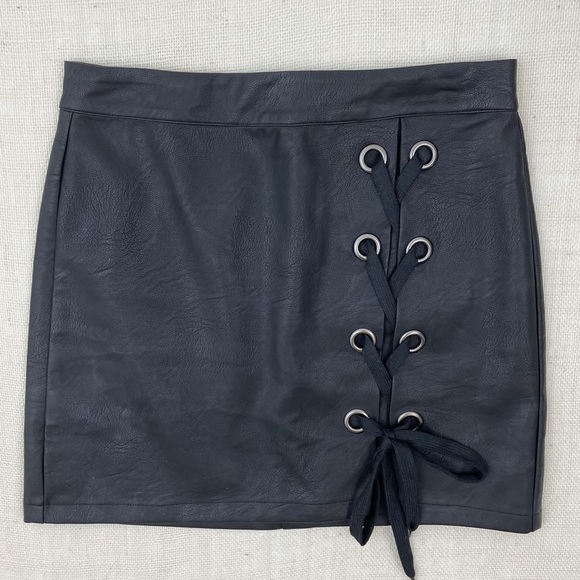 Faux Leather Lace Up Mini Skirt - Picture 2 of 9